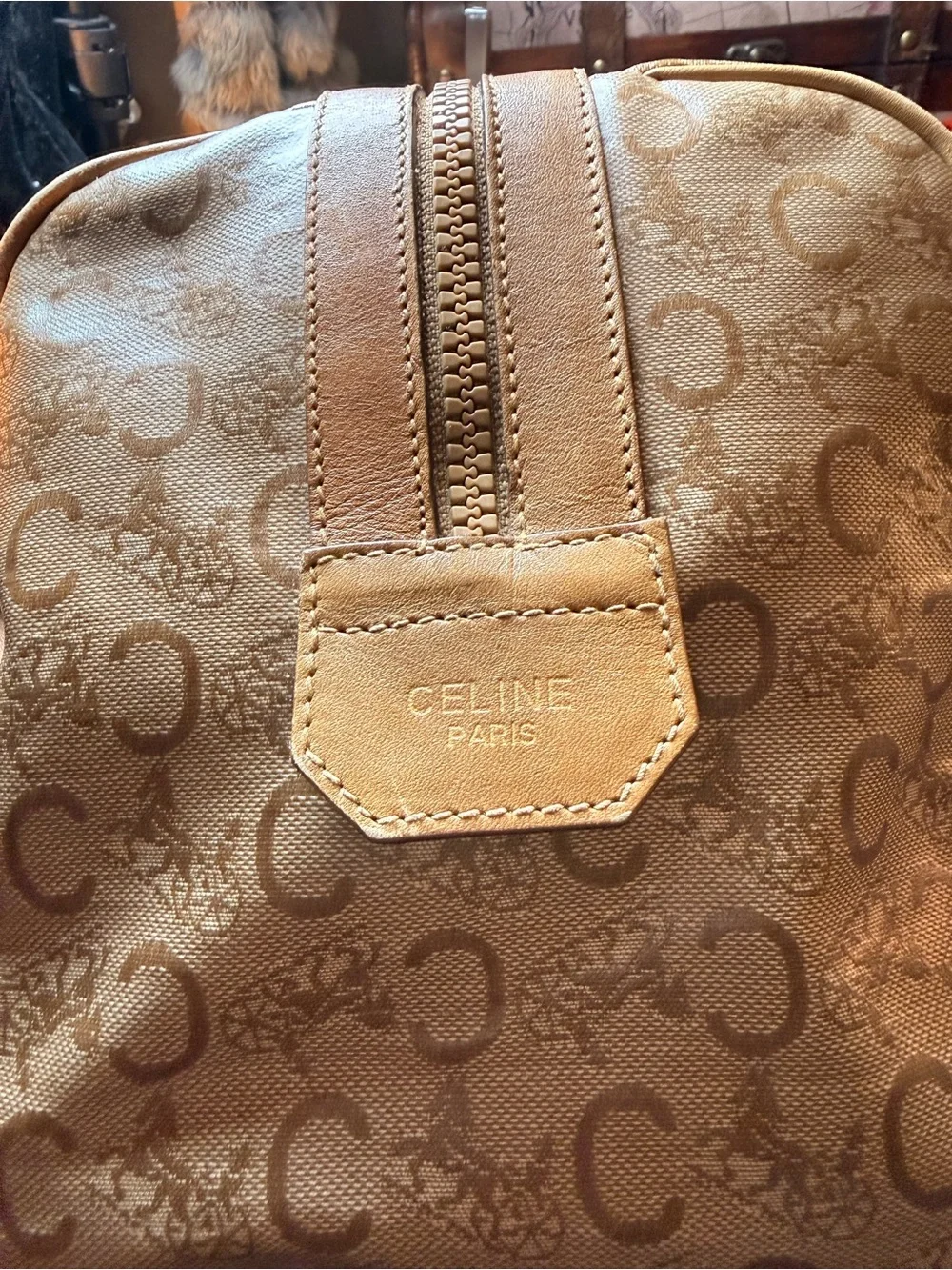 Celine Vintage Tan Monogram Travel Duffel